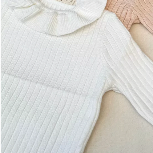 White Long Sleeves Ruffle Sweater