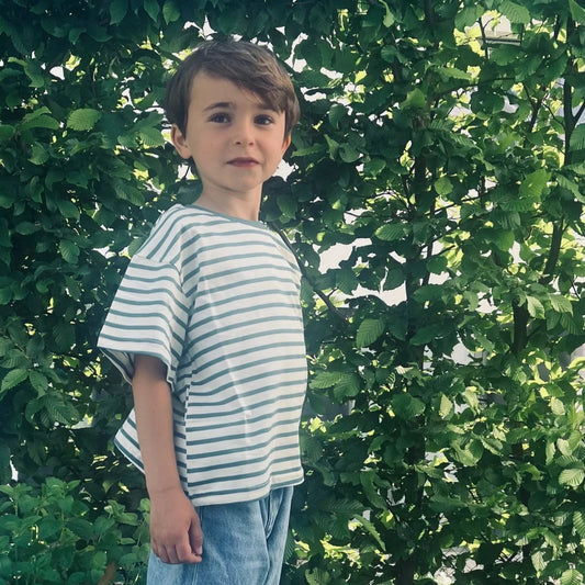 Elliott, the striped t-shirt (available in red and green)