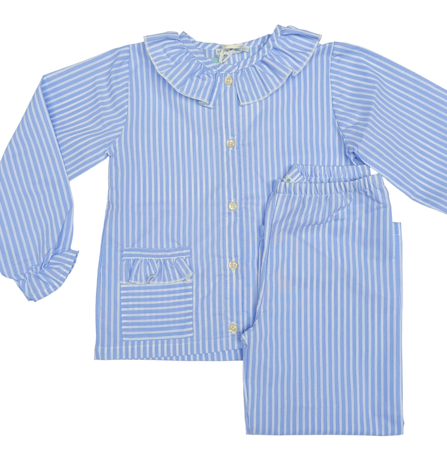 Blue Stripe Ruffle Pyjama Set- Girl