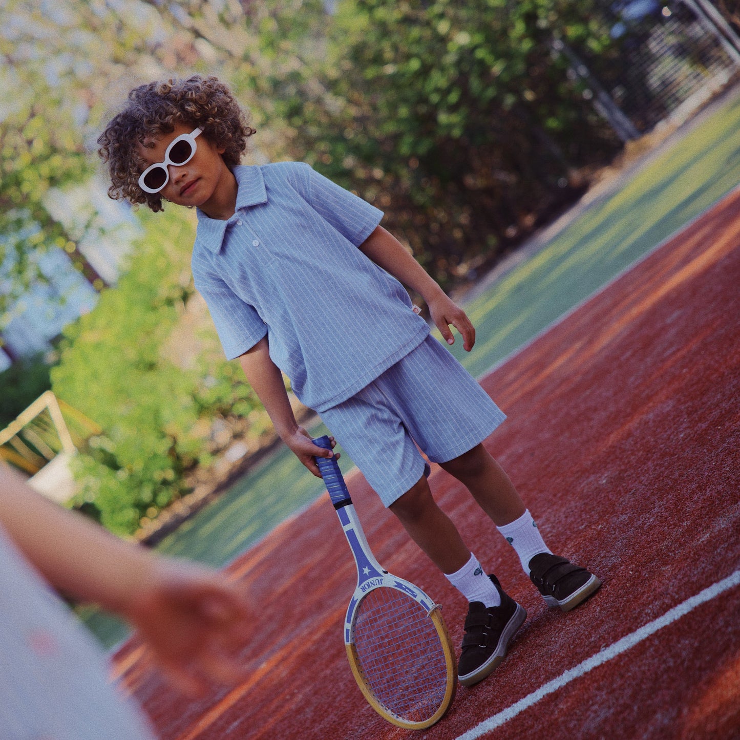 Blue Soft Terry Jersey Striped Shorts