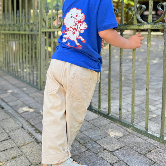 Cream Oversized Elastic Waistband Jeans
