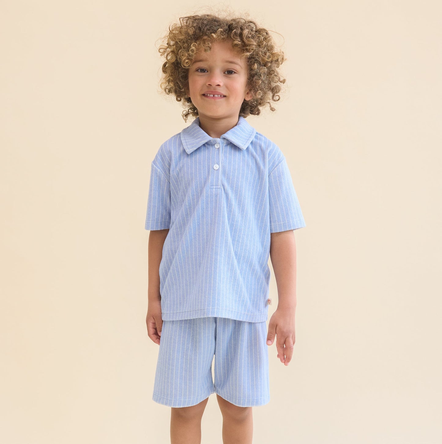 Blue Soft Terry Jersey Striped Shorts