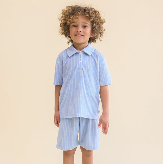 Blue Soft Terry Jersey Striped Shirt