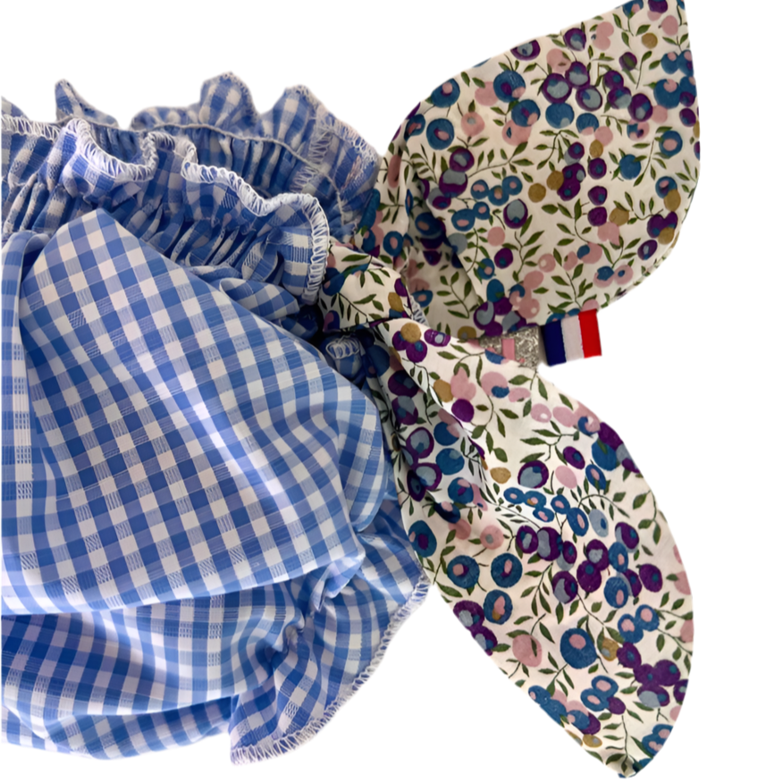 Liberty Fabric Swimsuit | – “Wiltshire Curaçao” & Blue Gingham