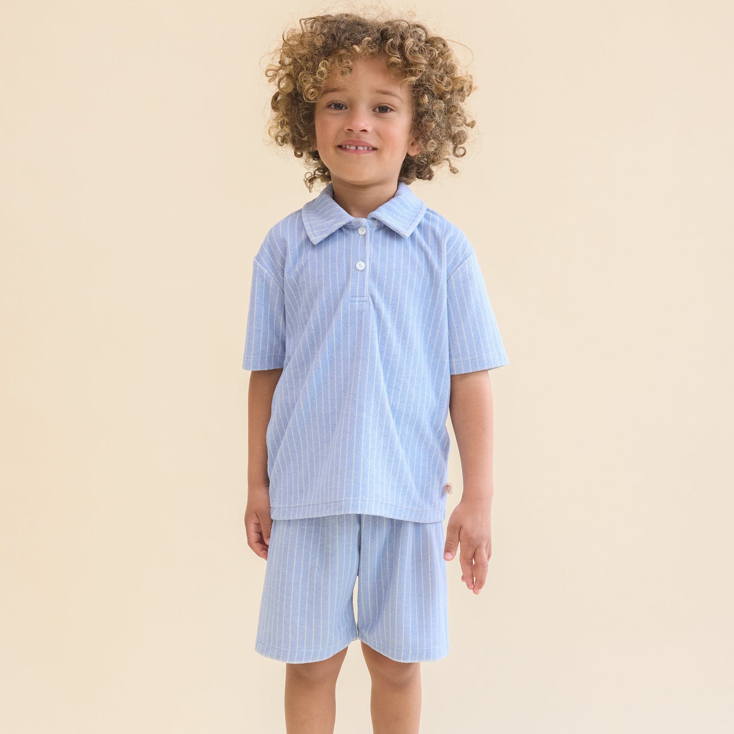 Blue Soft Terry Jersey Striped Shorts
