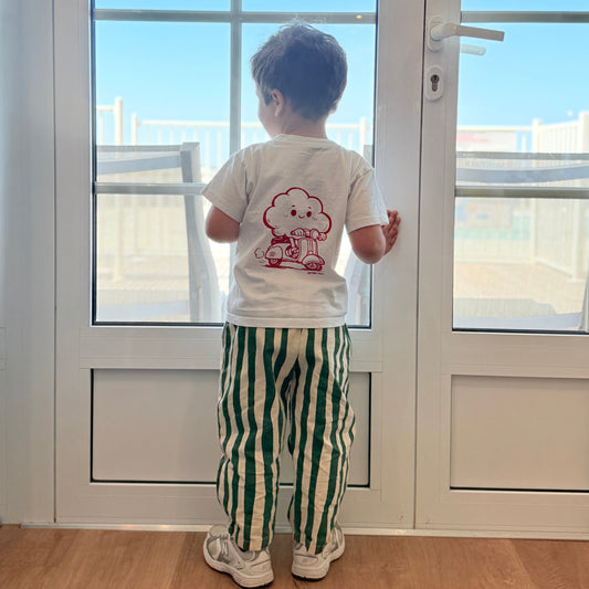 Green & Cream Striped Unisex Pants