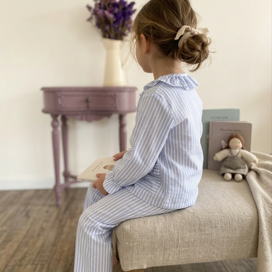 Blue Stripe Ruffle Pyjama Set- Girl