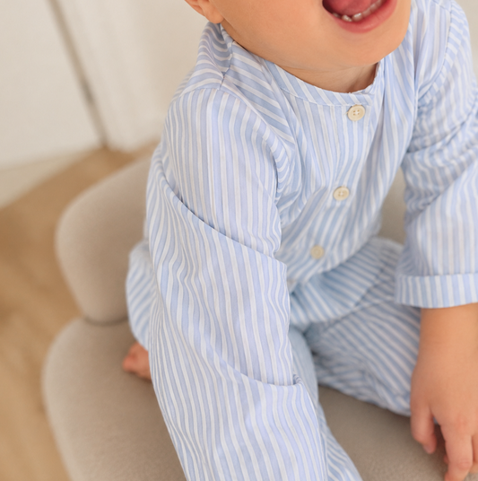 Blue Stripe Ruffle Pyjama Set - Boy