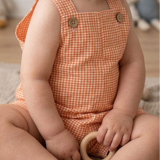 Gingham Nectarine Unisex Dungaree