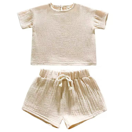 Lewis, the unisex Cotton Gauze T-Shirt & Shorts Set (beige)
