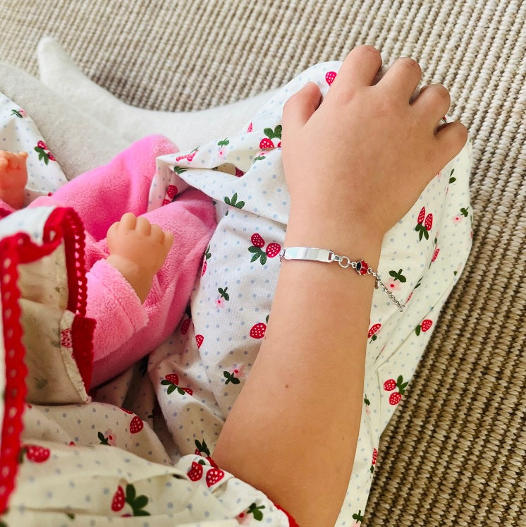 Silver Identity Bracelet with Ladybug Charm